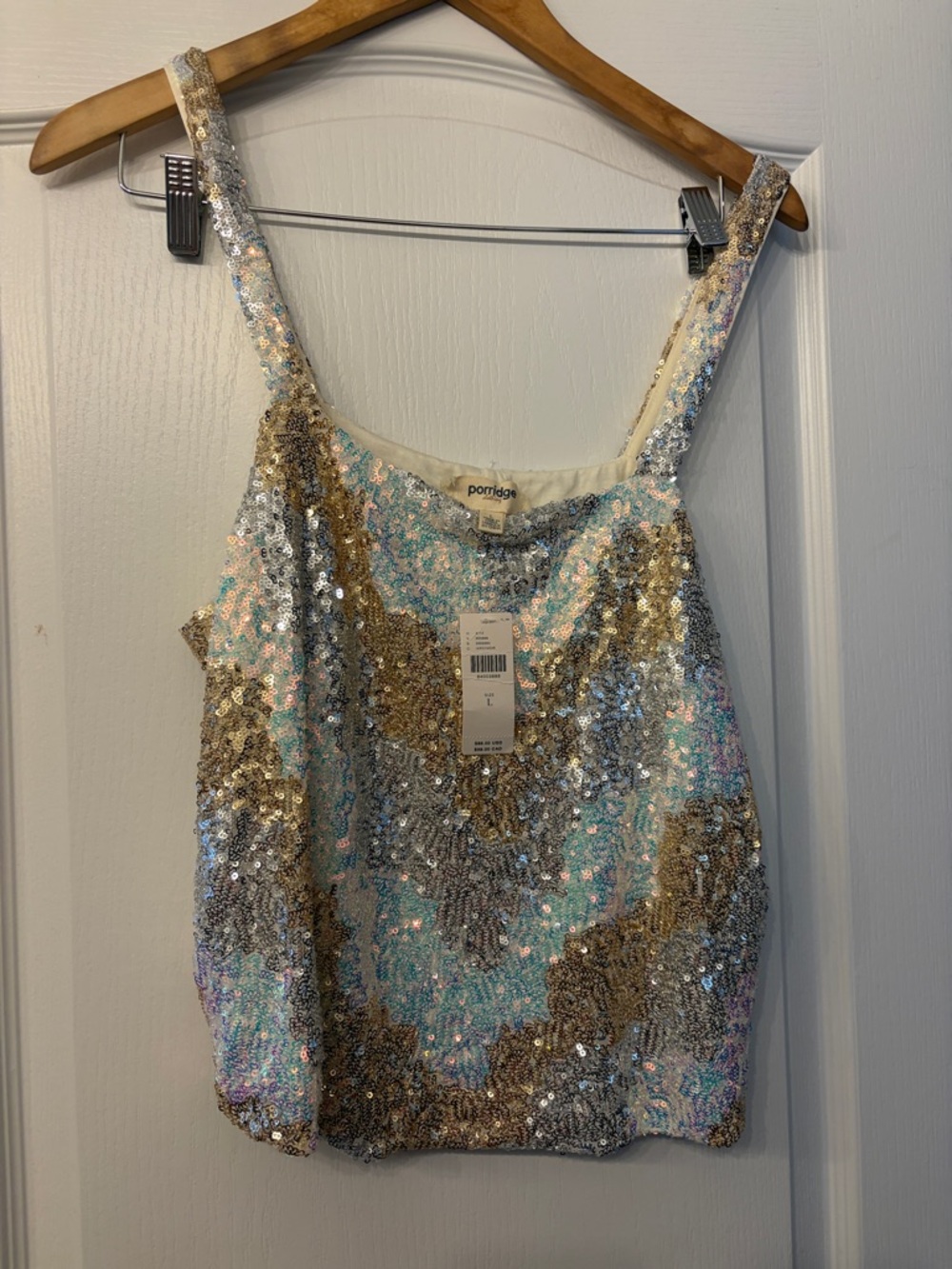 NWT Anthropologie Porridge Tallulah Sequin Tank Top in Gold, Silver, Aqua. Sz L